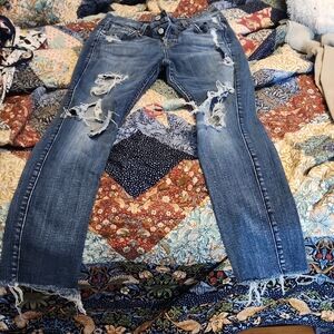 7 For All Mankind Josefina 5 Pocket Distressed Blue Jeans